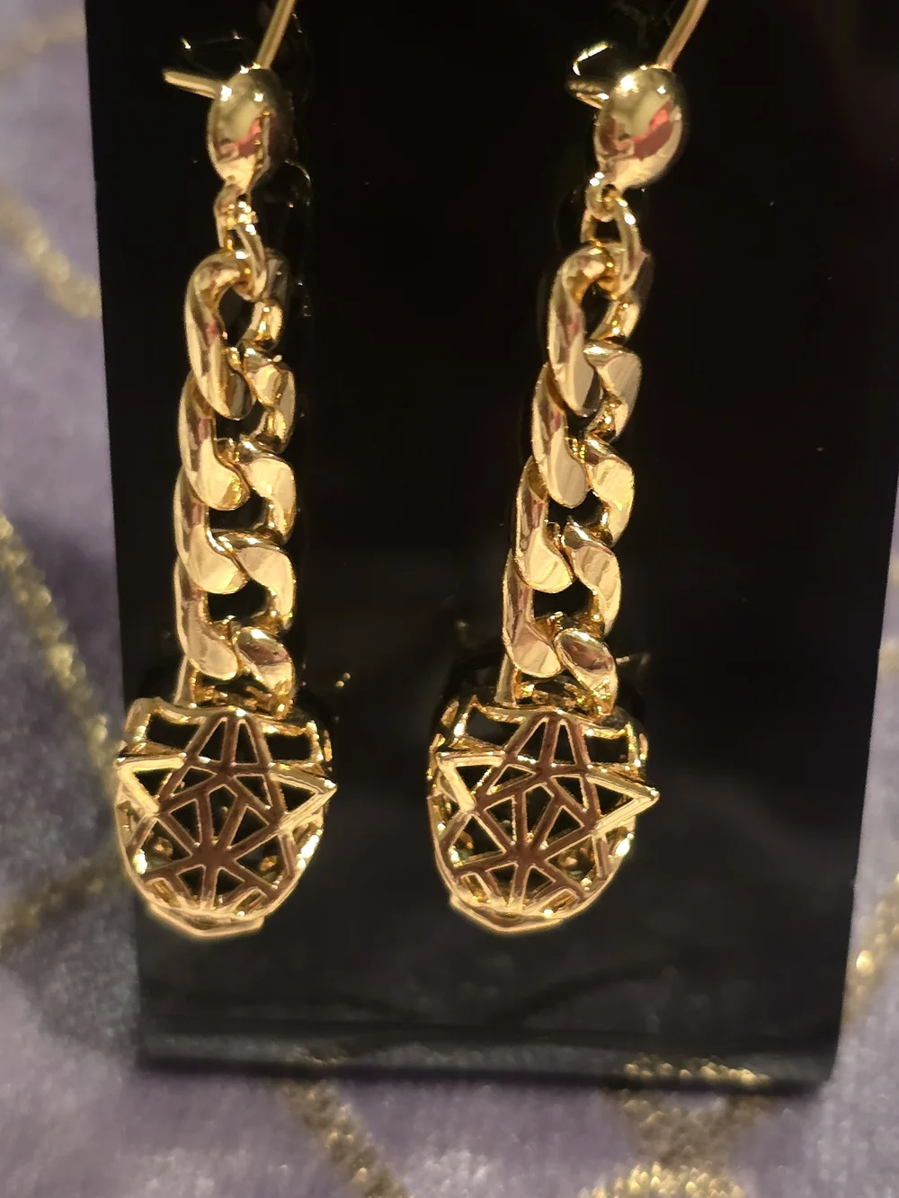 22kgp Dubai Gold Geometric Drop Chain Earrings - Women Jewelry